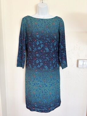 Marchesa Voyage Teal Blue Floral Degrade Shift Cocktail Dress Sz 4